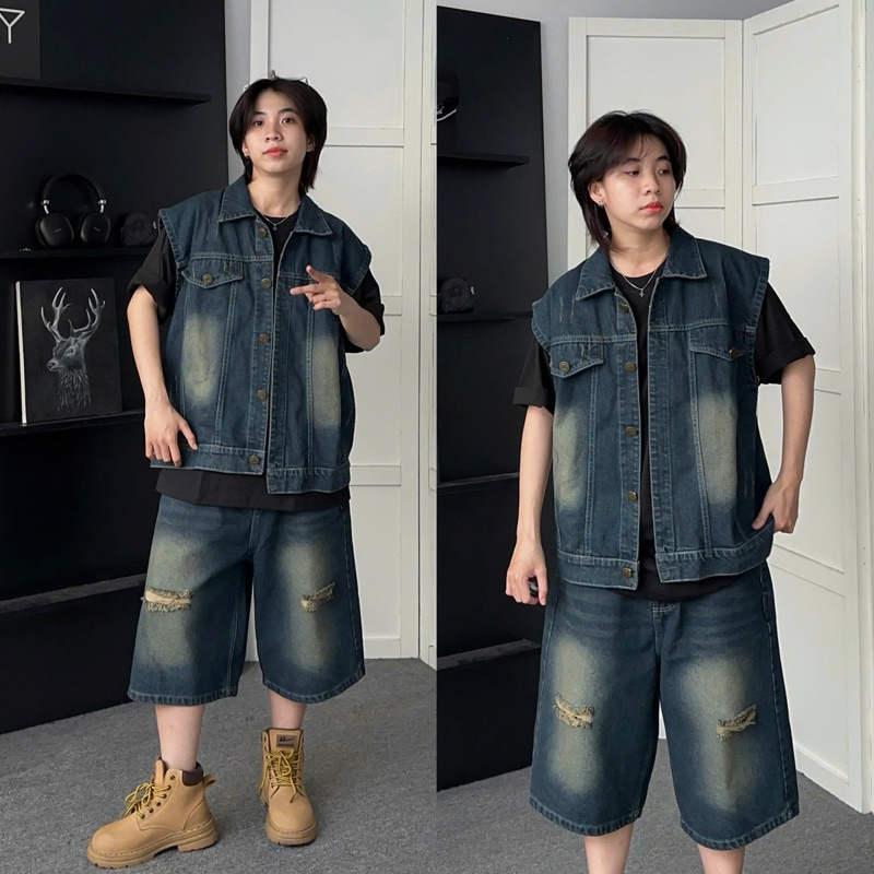 Set gile quần short jean loang PAM (Có tách lẻ) form Nam nữ unisex Brand Jaystoree | BigBuy360 - bigbuy360.vn