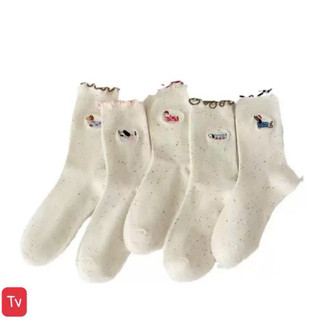 Sét 10 đôi tất cổ thêu hình cún dễ thương, viền bèo tiểu thư TVM024 🌸🌸🌸