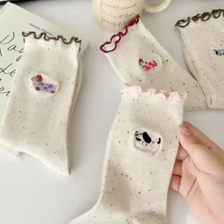 Sét 10 đôi tất cổ thêu hình cún dễ thương, viền bèo tiểu thư TVM024 🌸🌸🌸