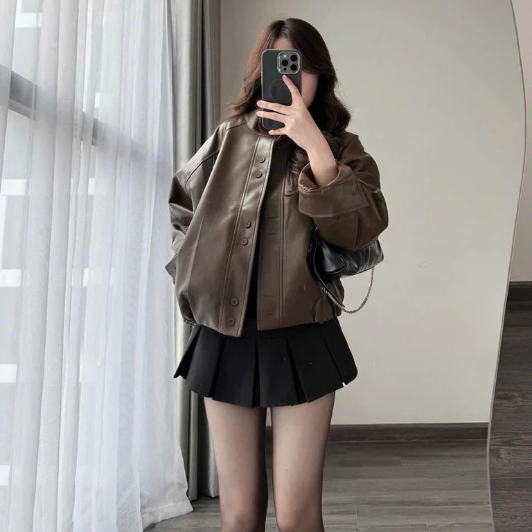 (HÀNG QCCC SẴN) Áo khoác Nữ bomber da bo gấu CỔ TÀU NEW 2025 form OVERSIZE phù hợp cho mùa thu đông