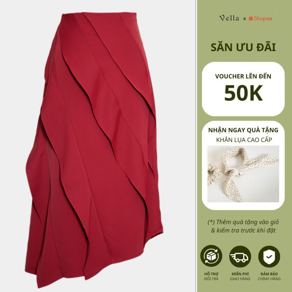 Chân váy bút chì màu đen, đỏ đô dáng dài công sở nữ – Bèo vạt xéo tôn dáng – Vella Fashion VV25129