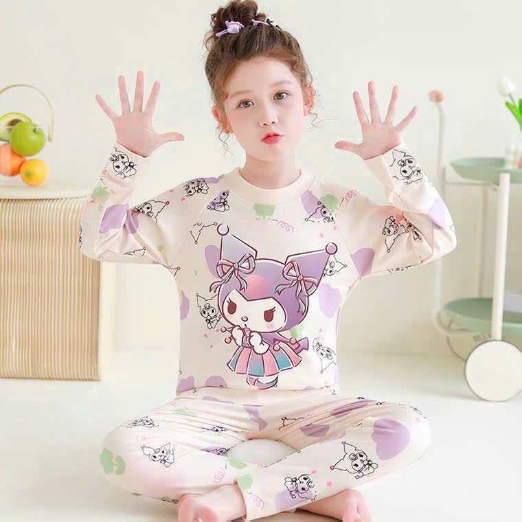 Đồ Ngủ Thu Đông Dài Tay Dễ Thương Cho Bé Gái 9-45kg Chất Liệu Cotton Mềm Mại