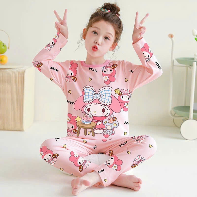 Đồ Ngủ Thu Đông Dài Tay Dễ Thương Cho Bé Gái 9-45kg Chất Liệu Cotton Mềm Mại