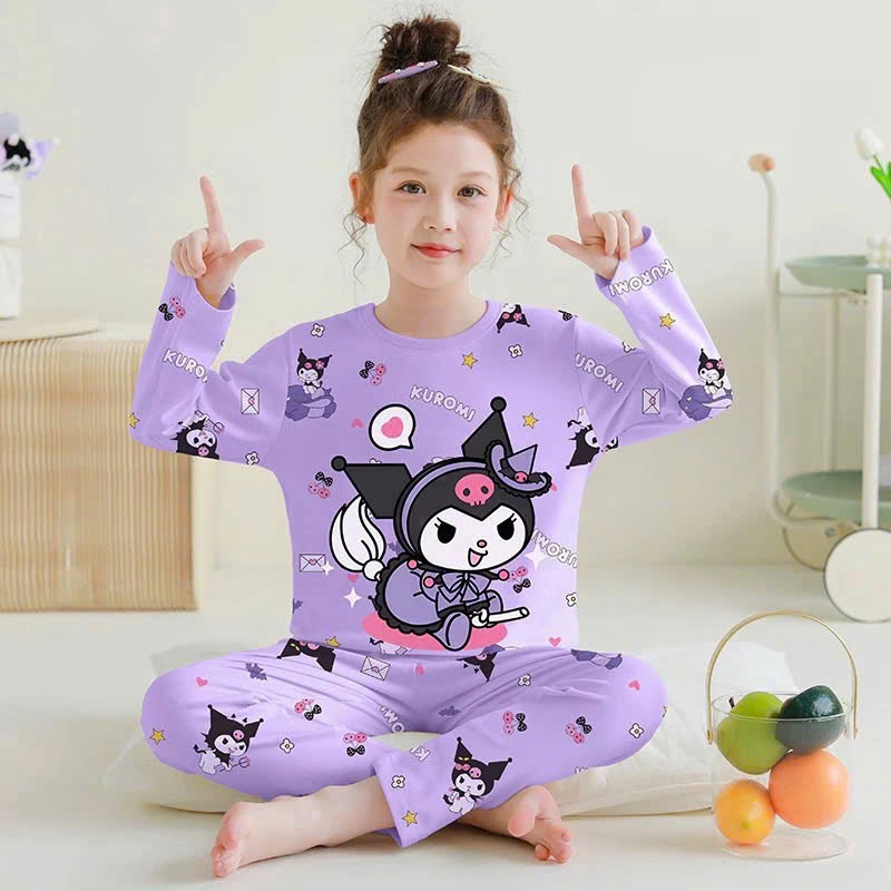 Đồ Ngủ Thu Đông Dài Tay Dễ Thương Cho Bé Gái 9-45kg Chất Liệu Cotton Mềm Mại