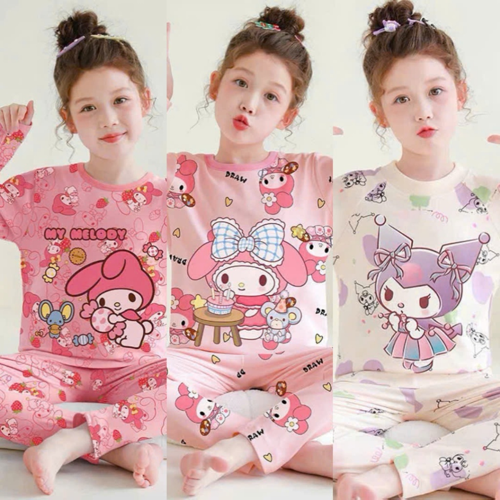 Đồ Ngủ Thu Đông Dài Tay Dễ Thương Cho Bé Gái 9-45kg Chất Liệu Cotton Mềm Mại