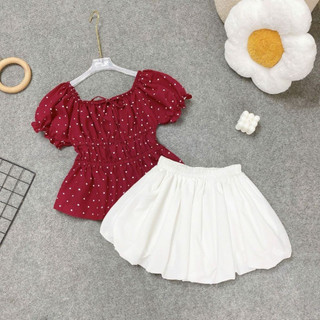 Set Áo Váy Bigsize Nữ Áo Peplum Vạt Xòe Dánh Babydoll Kèm Chân Váy Bí Cho Chubby 55-92kg A282-CV413