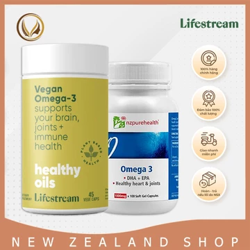 Combo viên uống dầu cá omega3 thuần chay & không chay Vegan Omega-3 New Zealand 45 viên/ 100 viên