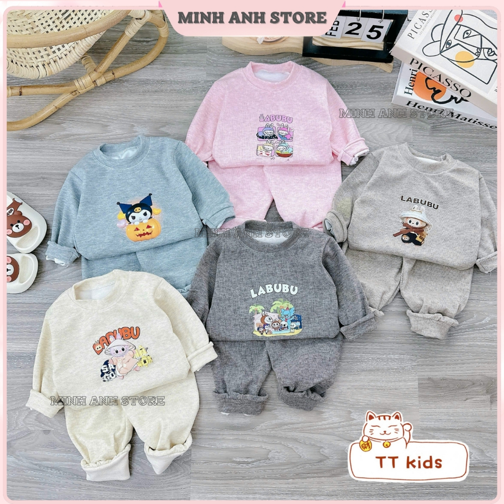 [Combo 3-5] Bộ Nỉ Tăm Lông Thỏ Cổ Tròn Họa Tiết In Nhiệt Hình Ngộ Nghĩnh Giữ Ấm Tốt - Bé Từ 5-15kg