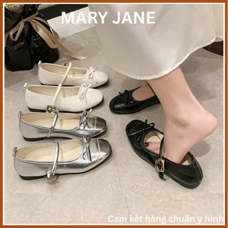 [BẢN NƠ]Giày búp bê MARY JANE giày bale phối nơ nhỏ màu bạc cực xinh chất da mền êm MS 413