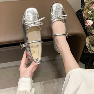 [BẢN NƠ]Giày búp bê MARY JANE giày bale phối nơ nhỏ màu bạc cực xinh chất da mền êm MS 413