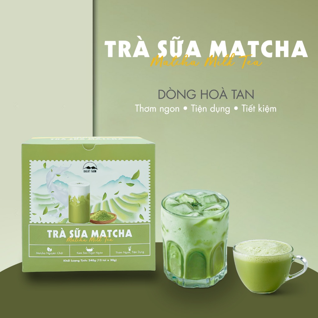 Trà Sữa Matcha Latte DalatFarm - Hộp 240g (12 túi x 20g)