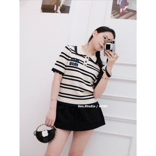 Áo Len Ngắn Tay Miumiu Cổ Bẻ Polo QCCC Cao Cấp