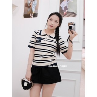 Áo Len Ngắn Tay Miumiu Cổ Bẻ Polo QCCC Cao Cấp