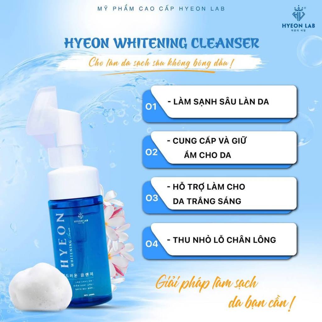 [ FREESHIP ]Sữa Rửa Mặt HYEON WHITENING CLEANSER 150ML [ HYEON LAB ]da mềm mại, tươi sáng hơn