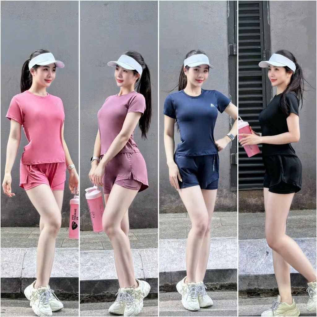 (Có túi quần) Bộ thể thao nữ tập gym yoga aerobic nữ áo cộc quần 2 lớp form chuẩn tôn chất liệu co dãn thoải mái