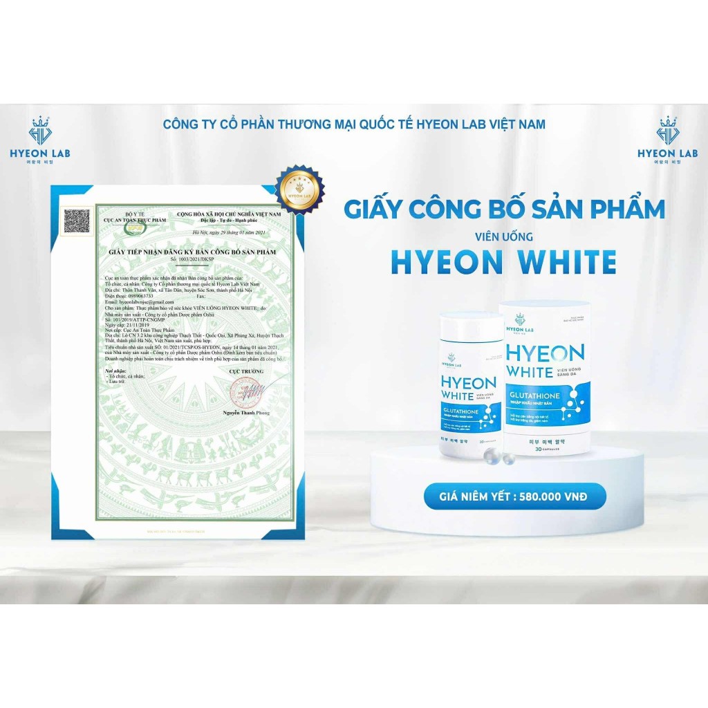 ( CHÍNH HÃNG ) VIÊN UỐNG HYEON WHITE chống oxi hóa, Hỗ trợ giảm nám, sạm, tàn nhàng