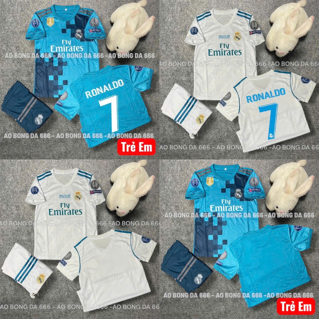 Áo Bóng Đá, Áo Đá Banh Trẻ Em CLB Real Madrid 2017 - Vải Mè Thái Cao Cấp Chuẩn Thi  Đấu - in Sẵn