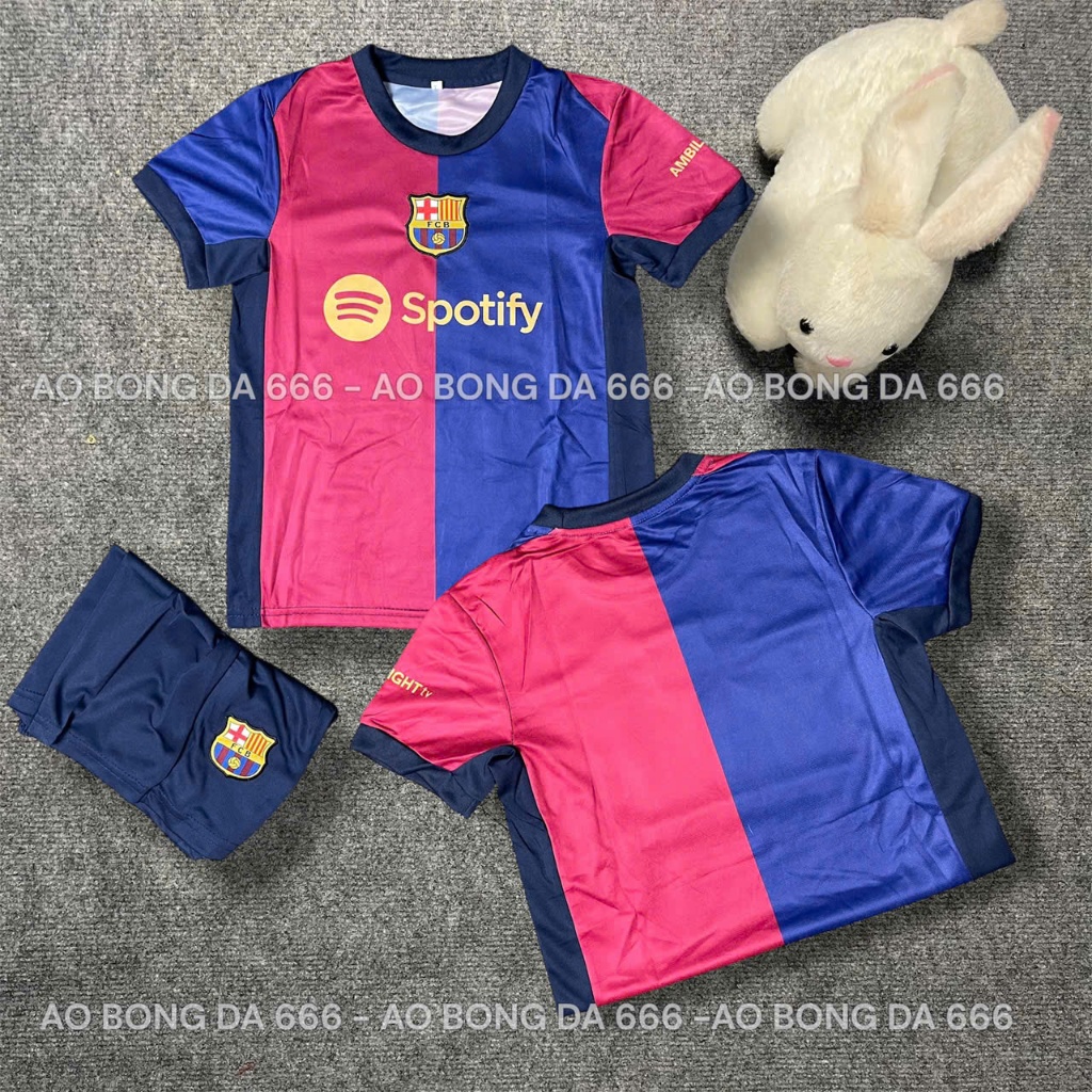 Bộ Quần Áo Bóng Đá Trẻ Em CLB Barca Sân Nhà 24/25, Áo Đá Banh Barcelona - Vải Mè Kim Cao Cấp