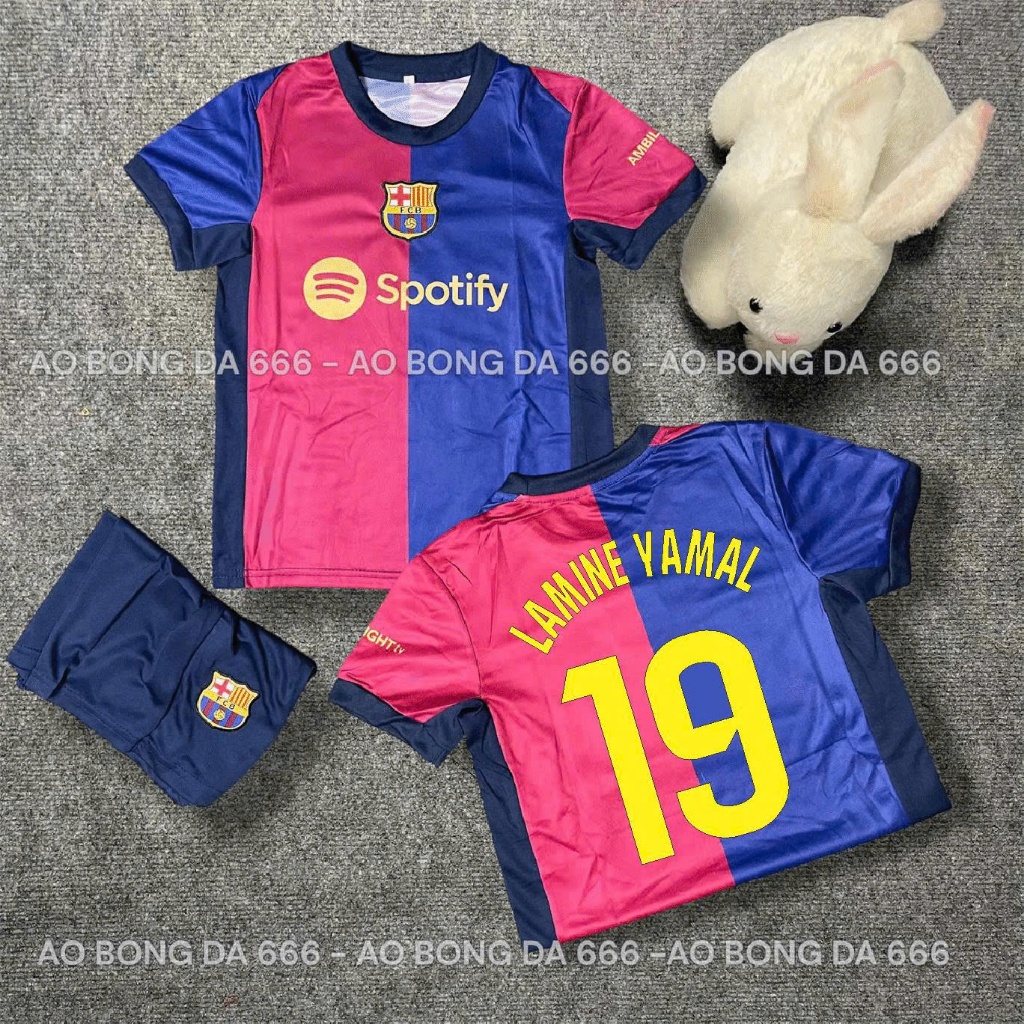 Bộ Quần Áo Bóng Đá Trẻ Em CLB Barca Sân Nhà 24/25, Áo Đá Banh Barcelona - Vải Mè Kim Cao Cấp