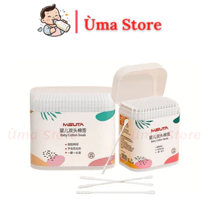 Tăm bông cho bé sơ sinh, bông tự nhiên, hộp 200 que Misuta ( Hàng cao cấp Pabyhoop)