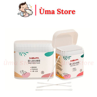 Tăm bông cho bé sơ sinh, bông tự nhiên, hộp 200 que Misuta ( Hàng cao cấp Pabyhoop)