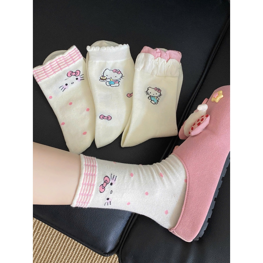 Tất  Vớ Hoạ Tiết Mèo Hello Kitty Hồng Cổ Cao Phong Cách Hàn Co Giãn Dễ Thương HL01 P06