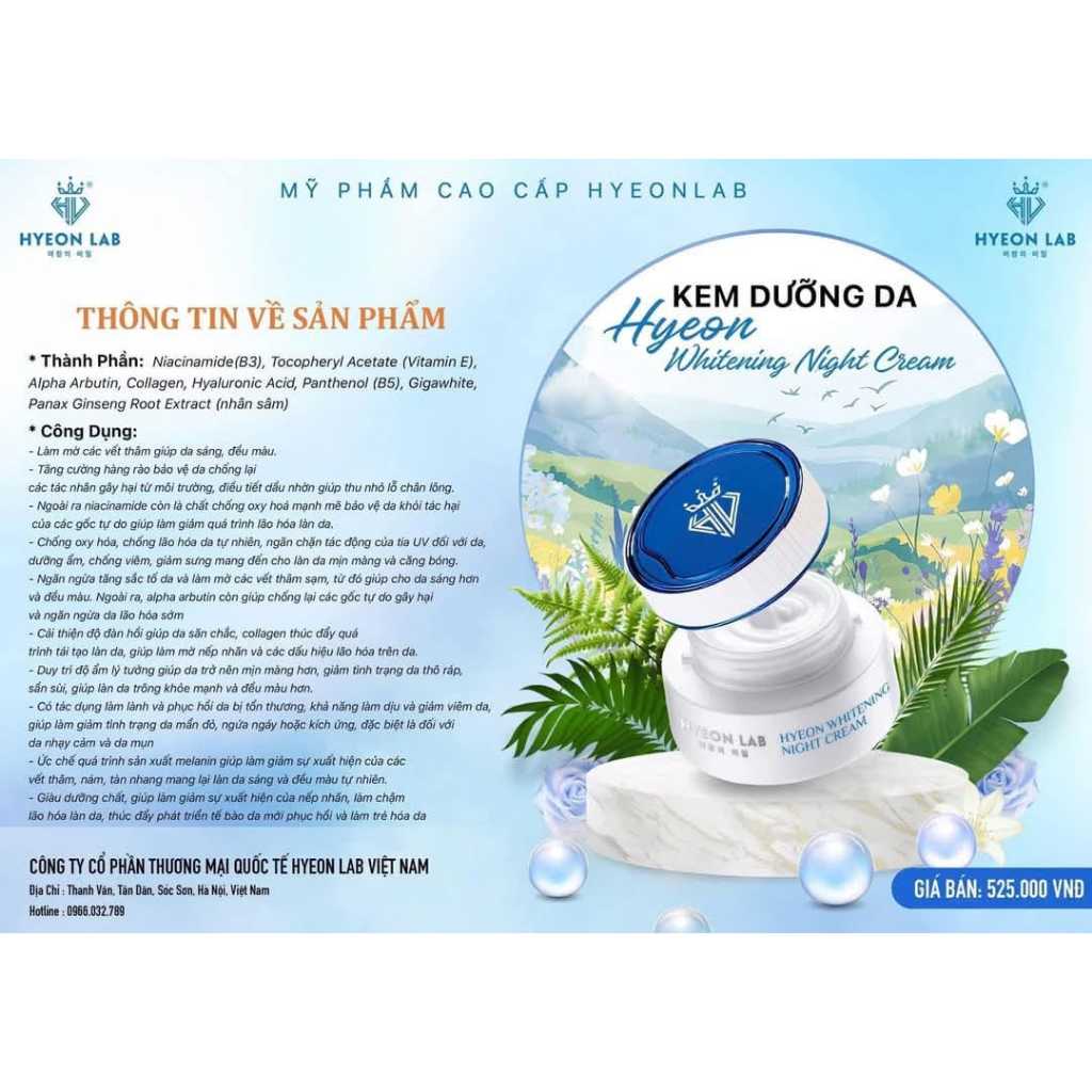[HYEON LAB] KEM DƯỠNG DA BAN ĐÊM 𝐇𝐲𝐞𝐨𝐧 𝐖𝐡𝐢𝐭𝐞𝐧𝐢𝐧𝐠 𝐍𝐢𝐠𝐡𝐭 𝐂𝐫𝐞𝐚𝐦 Dưỡng sáng & đều màu da, Nhân sâm, Vitamin E,Dưỡng ẩm