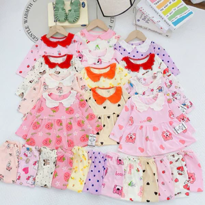 Combo bộ dài tay babydoll cổ bèo cho bé gái 8kg-18kg