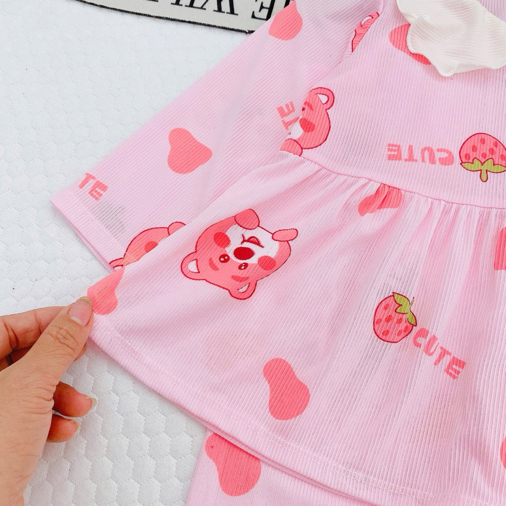 Combo bộ dài tay babydoll cổ bèo cho bé gái 8kg-18kg
