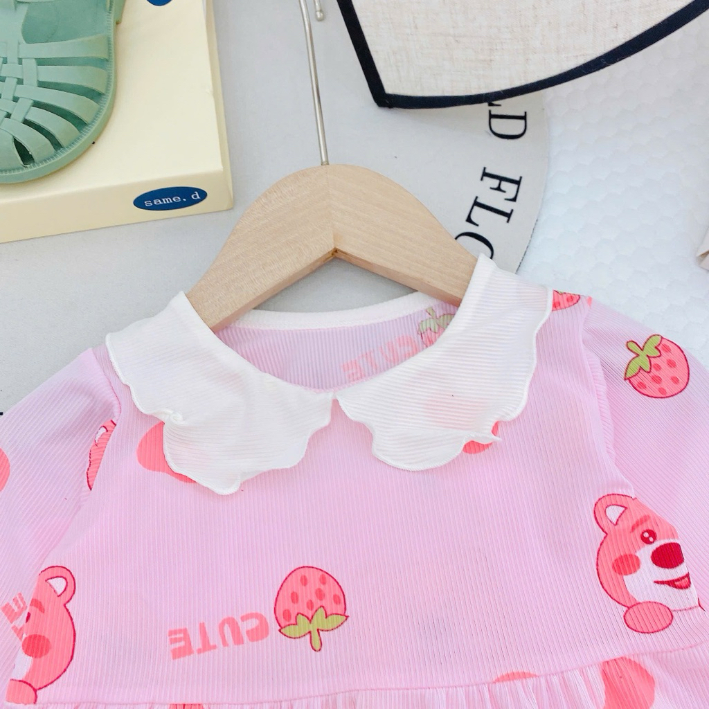 Combo bộ dài tay babydoll cổ bèo cho bé gái 8kg-18kg