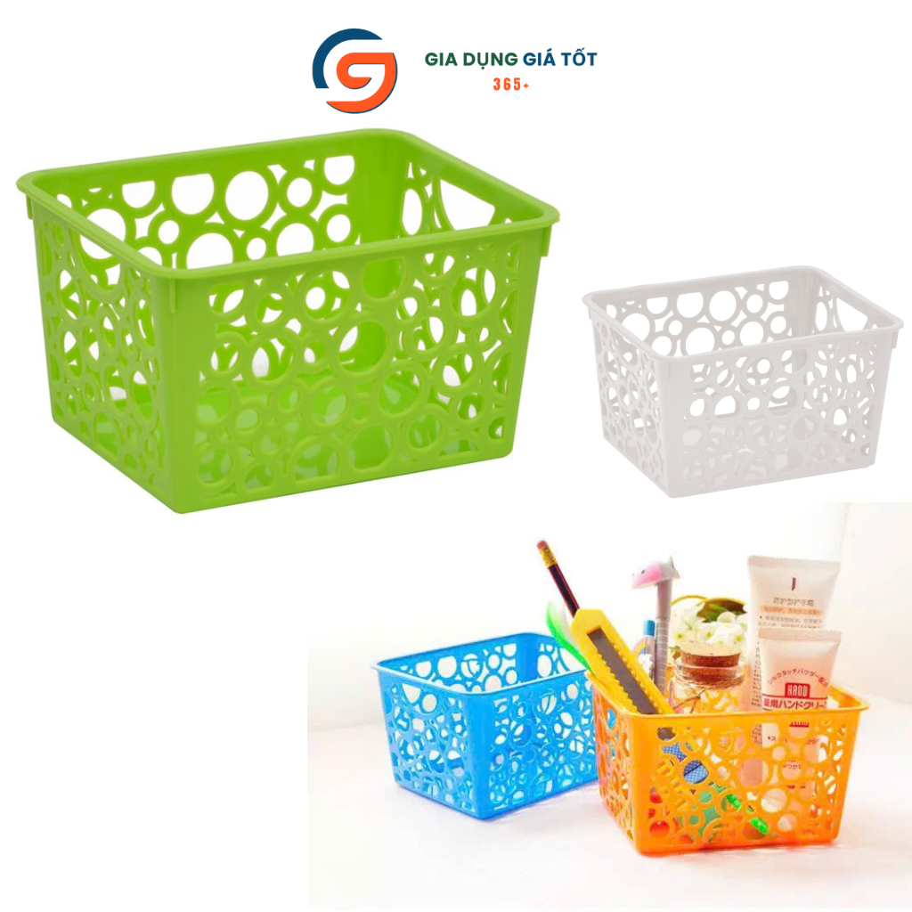 Giỏ nhựa đựng đồ đa năng mini - hộp nhựa lỗ tròn nhiều màu sắc, dùng bàn học, mỹ phẩm, gia đình