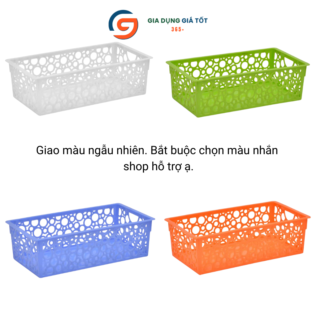 Khay nhựa đựng đồ đa năng chữ nhật Song Long - Hộp nhựa lỗ tròn thoáng khí, nhiều màu sắc