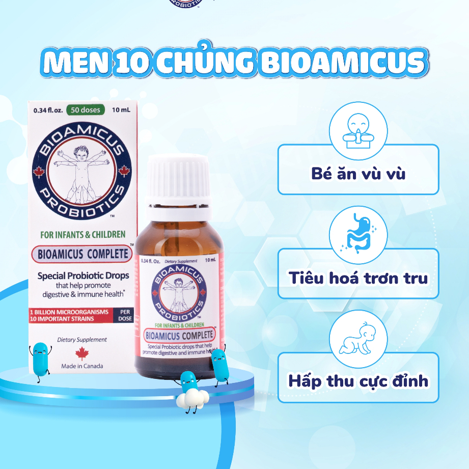Men 10 Chủng BioAmicus Complete lợi khuẩn hỗ trợ cải thiện hệ vi sinh đường ruột chai 10ml