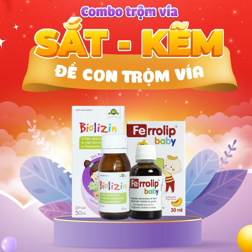 Combo Sắt Ferrolip baby và Kẽm Biolizin Vị Đào Thơm Ngon + quà