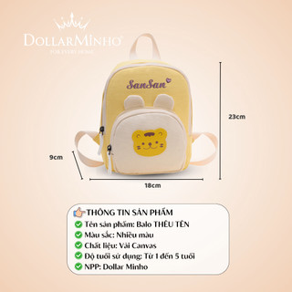 (Thêu Tên) Balo Trẻ Em Họa Tiết Gấu Thỏ Hổ Dễ Thương, Vải Canvas Bền Đẹp, Phù Hợp Cho Bé Trai Bé Gái