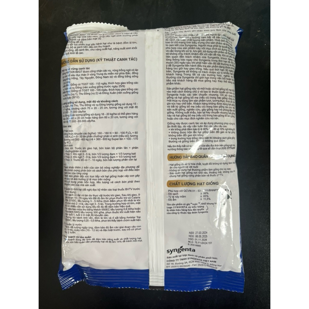 Hạt Giống Ngô (Bắp) lai Syngenta- Giống NK7328- Kháng sau benh