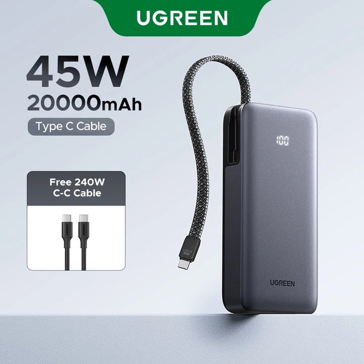 【20000mAh 45W】【Pin Sạc Dự Phòng Có Thể Đặt Hàng】Sạc dự phòng UGREEN 45W, Bộ sạc di động 20.000mAh tích hợp cáp USB C