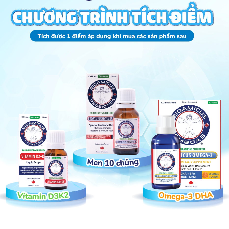 Bộ 3 BioAmicus Complete 10 Chủng & BioAmicus Vitamin K2 & D3 & BioAmicus Omega-3 DHA