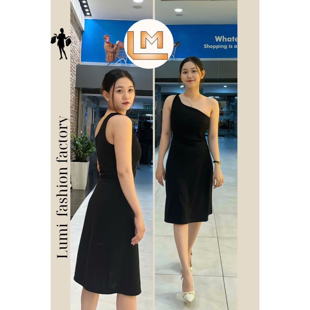 LUMI - Đầm công sở nữ lệch vai thiết kế sang chảnh dáng xòe, chất liệu vải cát Hàn mềm mát