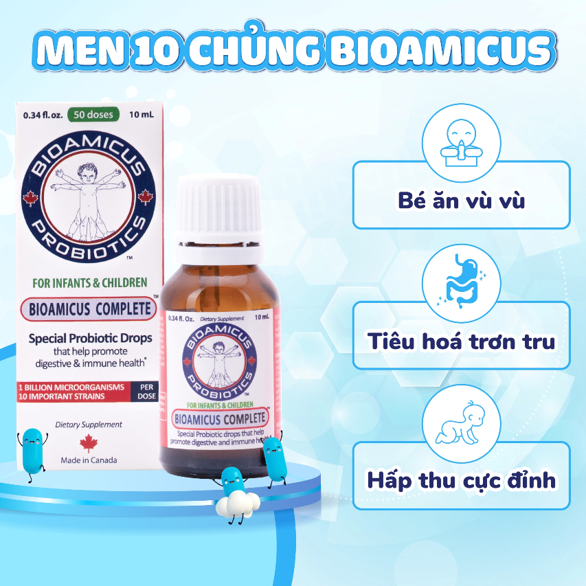 Men vi sinh 10 chủng BioAmicus Complete hỗ trợ tiêu hóa chai 10ml + quà tặng