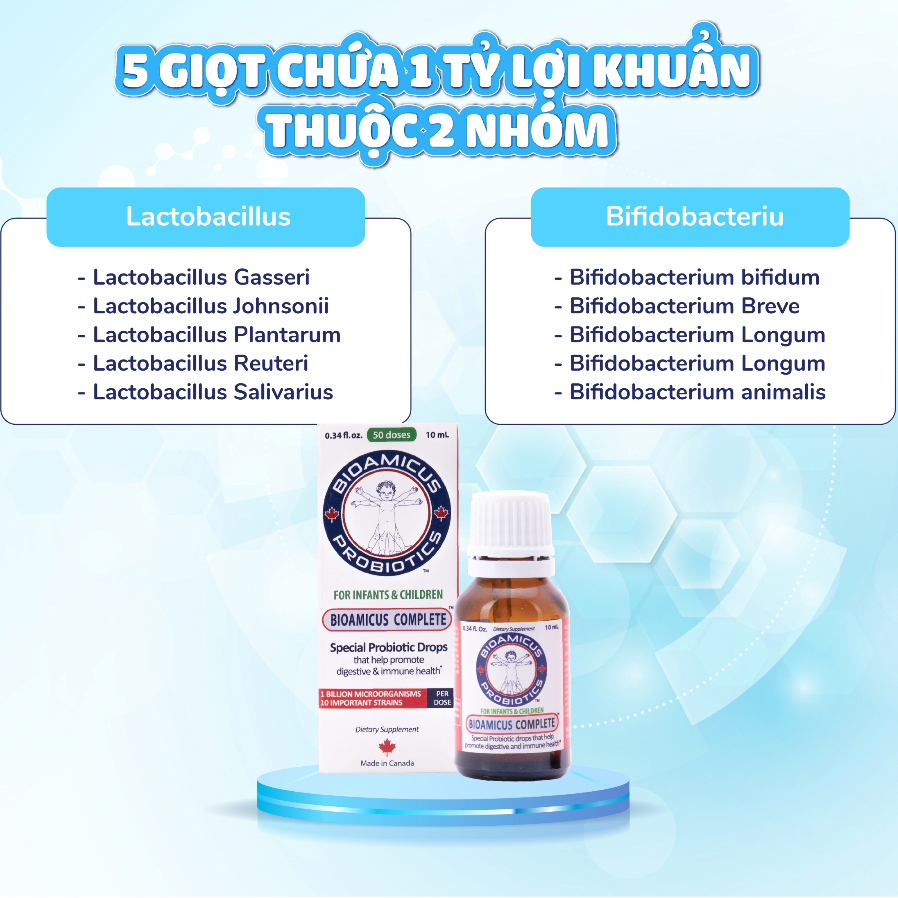 Men vi sinh 10 chủng BioAmicus Complete hỗ trợ tiêu hóa chai 10ml + quà tặng