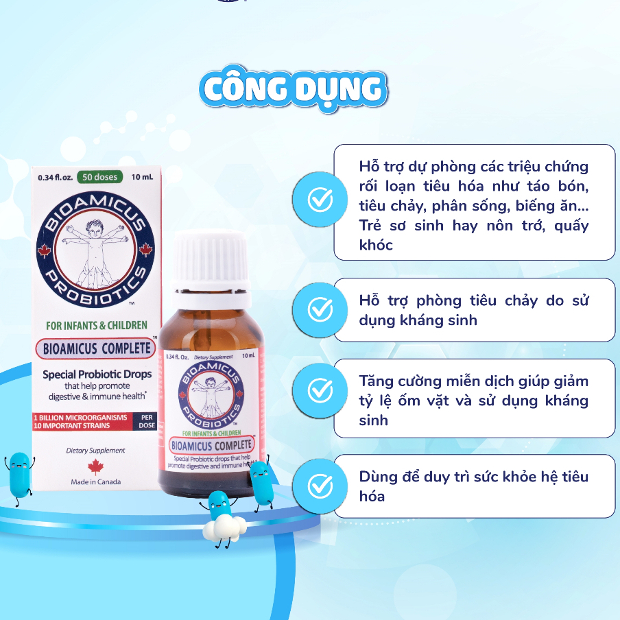 Men vi sinh 10 chủng BioAmicus Complete hỗ trợ tiêu hóa chai 10ml + quà tặng