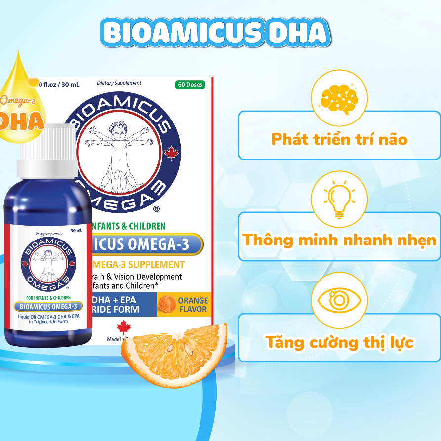 Biomicus Omega 3 DHA Tinh Khiết Không Tanh vị cam dùng cho trẻ từ sơ sinh chai 30ml