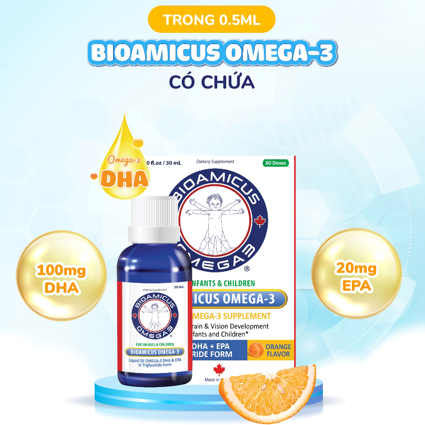 Biomicus Omega 3 DHA Tinh Khiết Không Tanh vị cam dùng cho trẻ từ sơ sinh chai 30ml