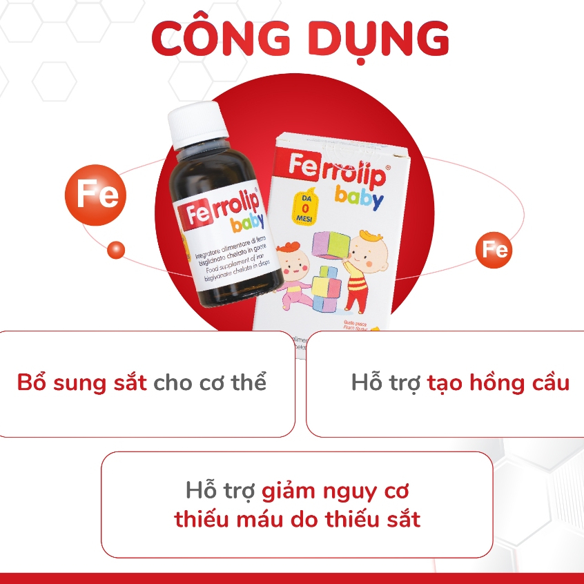 Ferrolip baby sắt hữu cơ nhỏ giọt vị đào cho bé - hỗ trợ tạo hồng cầu giúp giảm nguy cơ thiếu máu chai 30ml chính hãng