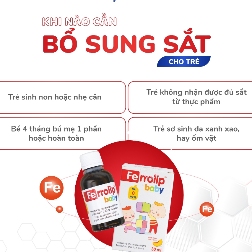 Ferrolip baby sắt hữu cơ nhỏ giọt vị đào cho bé - hỗ trợ tạo hồng cầu giúp giảm nguy cơ thiếu máu chai 30ml chính hãng