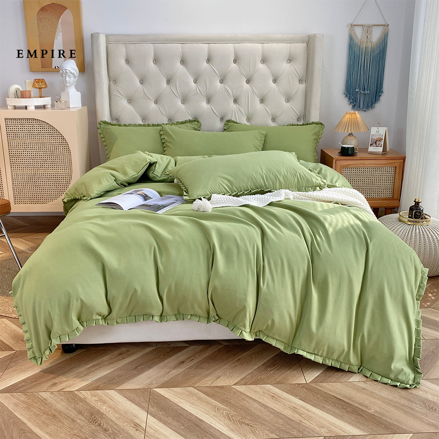 Bộ chăn ga gối nệm đệm 5 món EMPIRE set cotton bèo ga bo chun drap mềm mịn - Empire Bedding & Decor