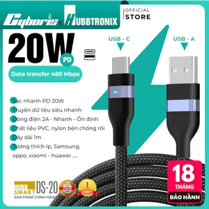 Cáp sạc nhanh HUBBSMART-DS-UtoC20W – USB-A to Type-C, sạc PD 2A sạc nhanh siêu tốc, dài 1m