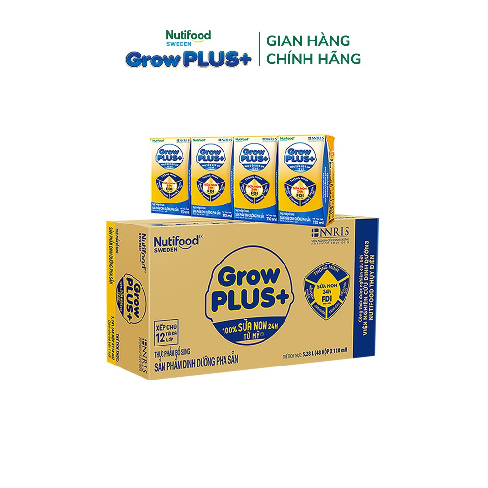 [Livestream BeyondK] Thùng Sữa Bột Pha Sẵn GrowPLUS+ Sữa Non Tăng Đề Kháng 110ml trên 1 tuổi - (48 Hộp x 110ml)