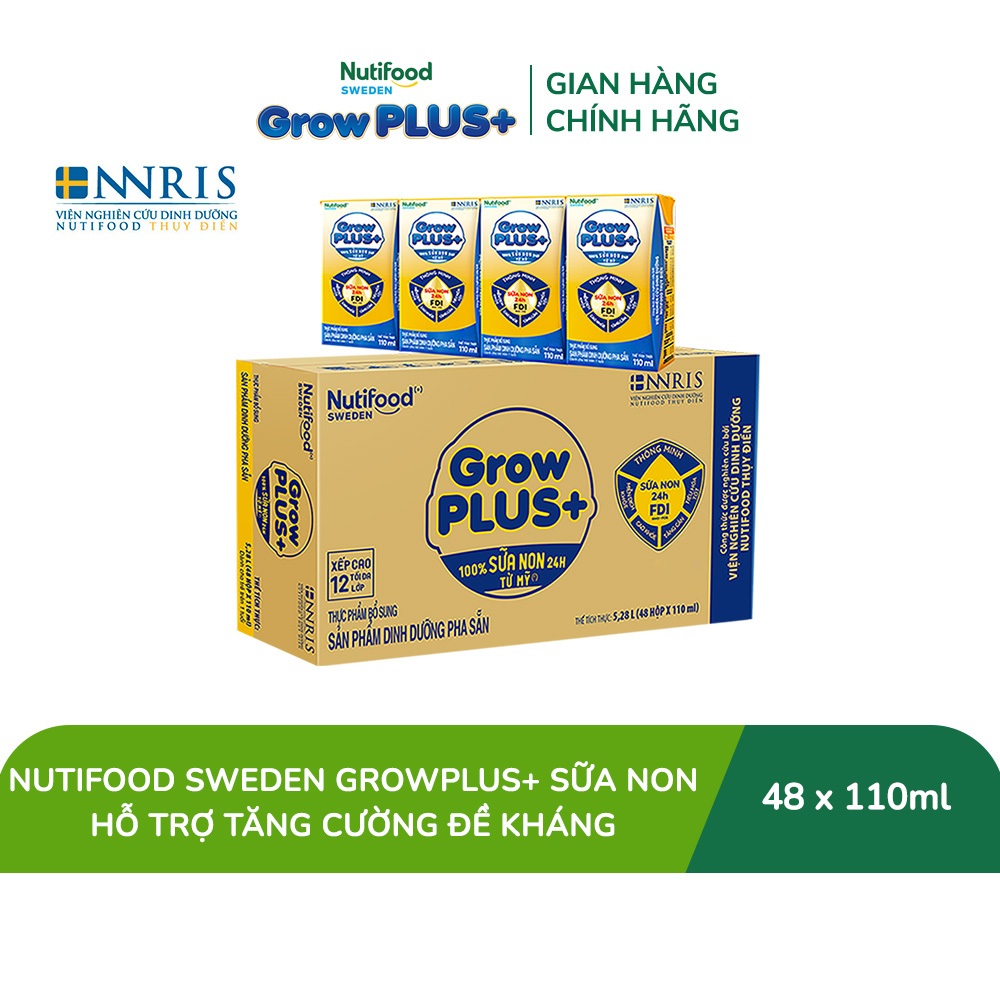 [Livestream BeyondK] Thùng Sữa Bột Pha Sẵn GrowPLUS+ Sữa Non Tăng Đề Kháng 110ml trên 1 tuổi - (48 Hộp x 110ml)